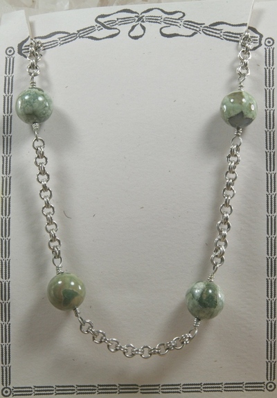 Rainforest Rhyolite on Silver Chain Necklace