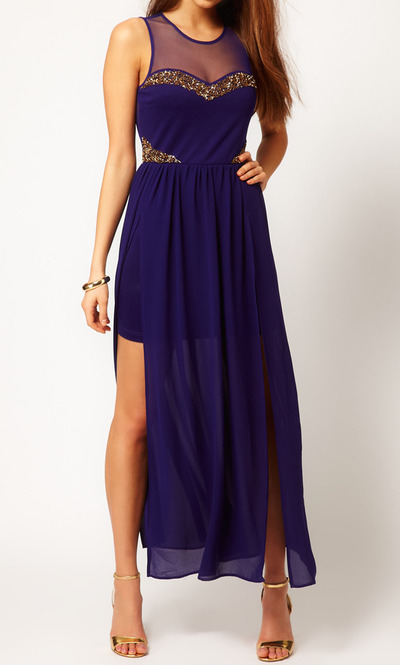 TFNC Maxi Dress with Embellished Mesh Bodice