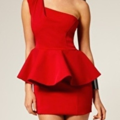 Aqua one shoulder peplum dress - Thumbnail 2