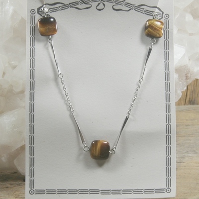 Tiger eye on silver chain necklace