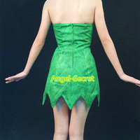 P156 New Green Tinkerbell flannel leaf print dress Costume tailor made women - Thumbnail 3