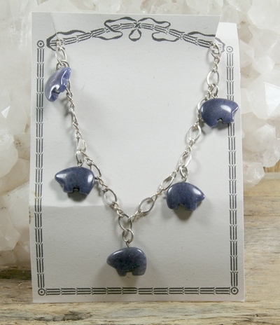 Blue Aventurine Spirit Bears on Silver Chain Necklace