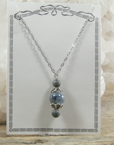 Blue Kyanite and Pyrite Pendant on Silver Chain Necklace