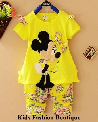Girls Yellow Minnie Mouse 2-Pcs Pant Outfit