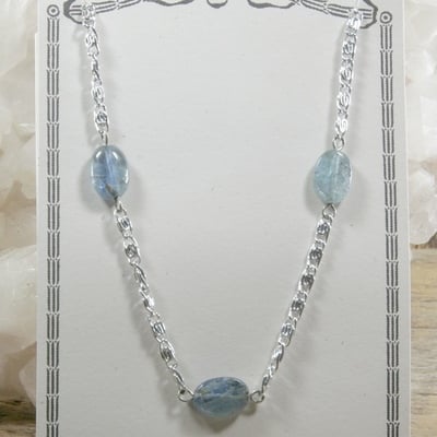 Blue kyanite on silver chain necklace