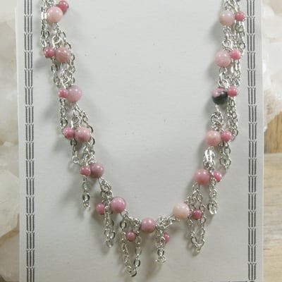 Rhodonite on silver chain necklace
