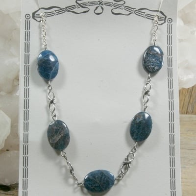 Blue apatite on silver chain necklace