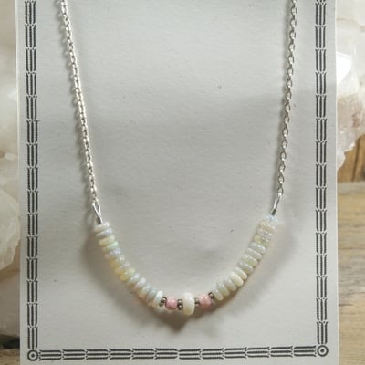 White opal and rhodochrosite on silver chain necklace - Thumbnail 2