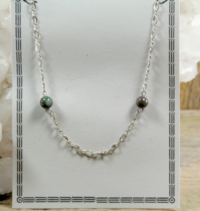 Chrysocolla on Silver Chain Necklace