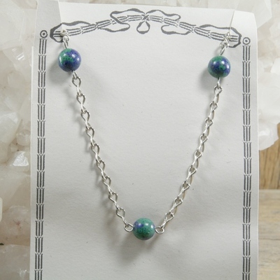 Azurite with malachite on silver chain necklace