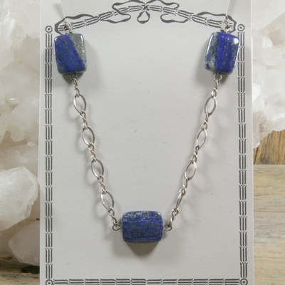 Lapis on silver chain necklace