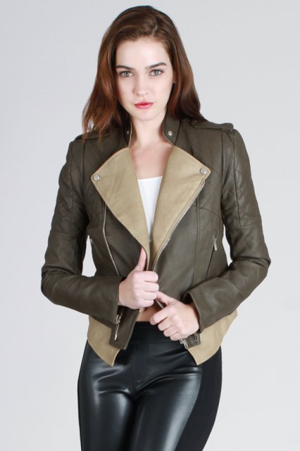 Contrast Leather Jacket