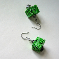 Rescued Green Gift Wrap Earrings - Thumbnail 2