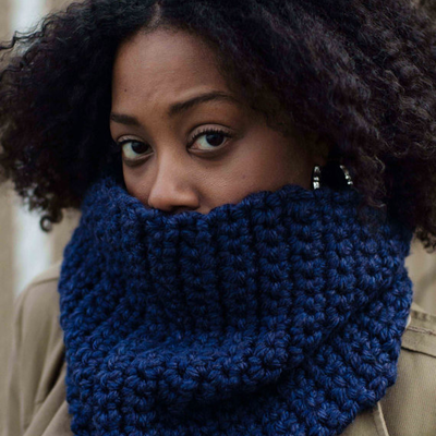 Navy blue chunky cowl