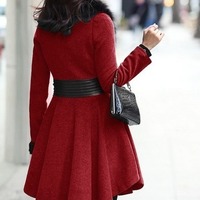 Sold out: Red Long Wool Coat - Thumbnail 2
