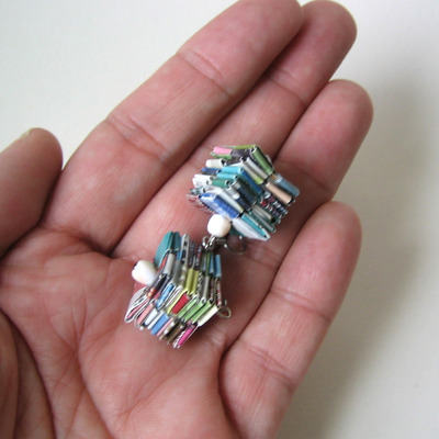 Paper earrings - embellshed with shell beads