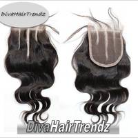 3 Part Swiss Lace Closure (4"x4") Brazilian Body Wave Closure *Free Shipping* - Thumbnail 2