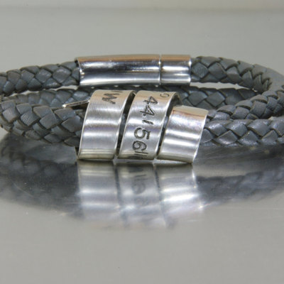 Men&#39;s jewelry - leather cuff bracelet custom stamped message - anniversary  wedding gift - latitude longitude - ecofriendly designer quality