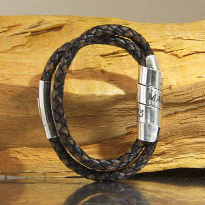 Mens wrap bracelet- custom engraved leather wrap cuff bracelet dark brown leather- personalized gifts for him- custom mens leather bracelet