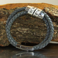 Men&#39;s Jewelry - Leather Cuff Bracelet CUSTOM Stamped message - anniversary  wedding gift - latitude longitude - EcoFriendly Designer Quality - Thumbnail 1