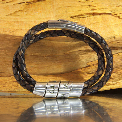 Mens wrap bracelet- custom engraved leather wrap cuff bracelet dark brown leather- personalized gifts for him- custom mens leather bracelet