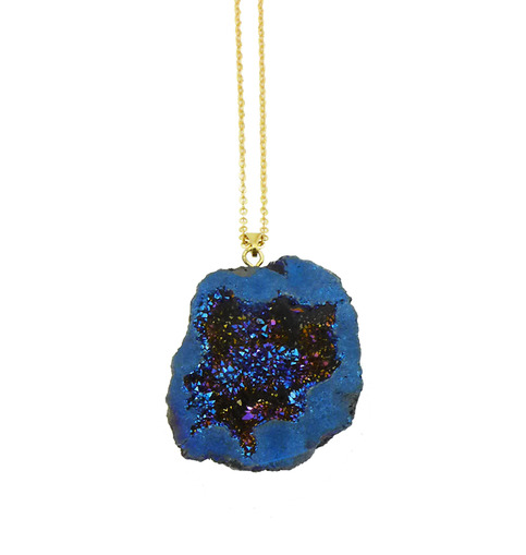 Large Titanium Cobalt Geode Necklace