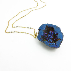 Large Titanium Cobalt Geode Necklace - Thumbnail 1