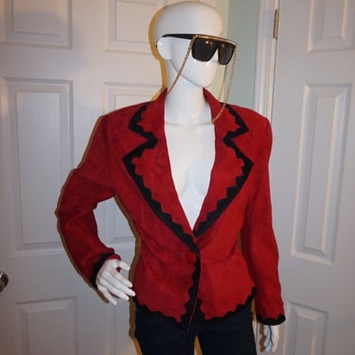Vintage pia red/black suede leather blazer size m
