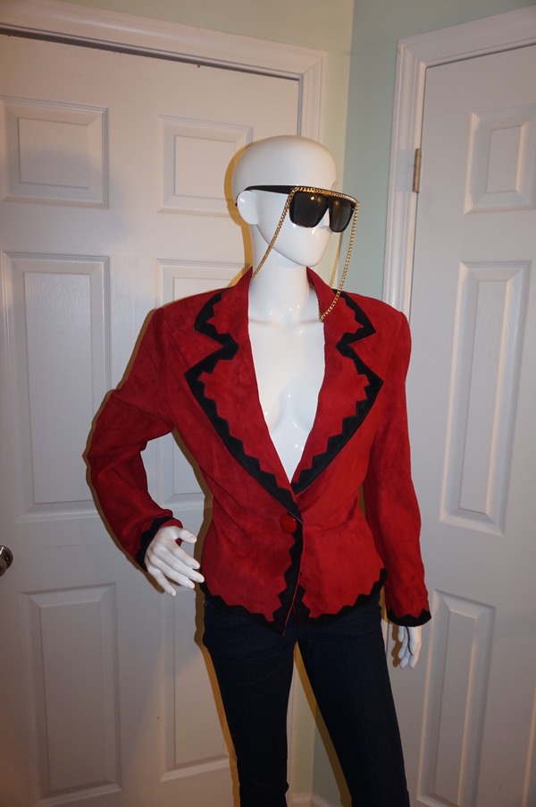 Vintage Pia Red/black Suede Leather Blazer size M
