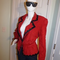 Vintage Pia Red/black Suede Leather Blazer size M - Thumbnail 2