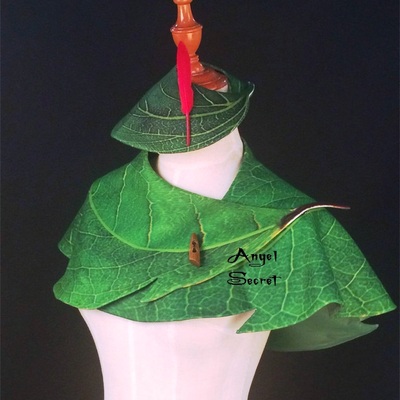 Ch3 tinkerbell cape and hat with red feather cosplay disney