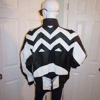 Vintage French Collezioni Black/White Leather Jacket Size 2x - Thumbnail 1