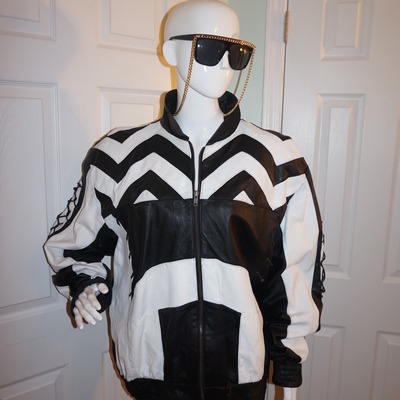 Vintage french collezioni black/white leather jacket size 2x