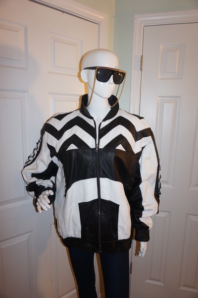 Vintage french collezioni black/white leather jacket size 2x