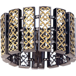 14k gold & hematite plated lattice filigree bracelet 