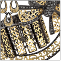 14K Gold & Hematite Plated Lattice Filigree Bracelet  - Thumbnail 1