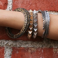 14k Gold and Hematite Plated 2 Piece Set of Stackable Bangles  - Thumbnail 1