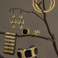 14k Gold and Hematite Plated 2 Piece Set of Stackable Bangles  - Thumbnail 2