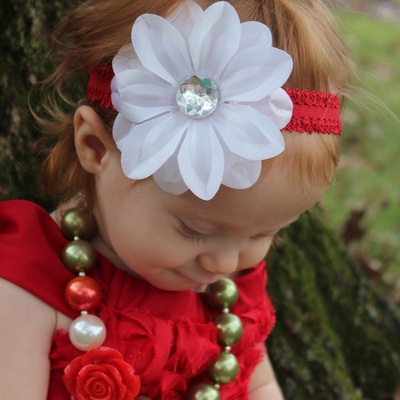 Red and white flower headband - Thumbnail 2