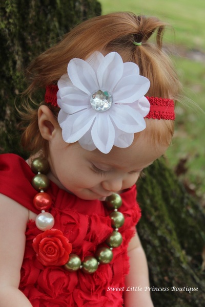 Red and white Flower headband