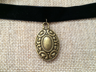 Moon and Stars Medallion Choker in Black / Brass