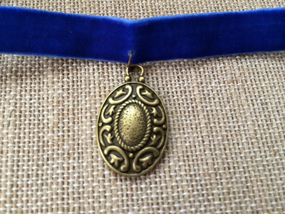 Moon and Stars Medallion Choker in Royal / Brass