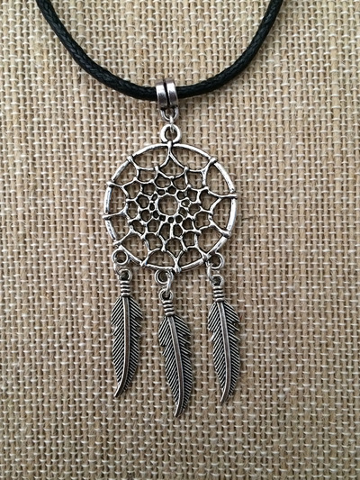 Dream Catcher Necklace in Black / Silver