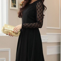 2014 Free Shipping Autumn Ladies Cute Cotton Blends Pleated Above Knee Plain Womens Dresses 023-141202015 - Thumbnail 2