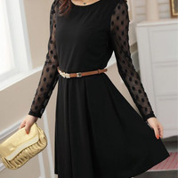 2014 Free Shipping Autumn Ladies Cute Cotton Blends Pleated Above Knee Plain Womens Dresses 023-141202015 - Thumbnail 3