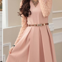 2014 Free Shipping Autumn Ladies Cute Cotton Blends Pleated Above Knee Plain Womens Dresses 023-141202015 - Thumbnail 1