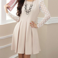 2014 Free Shipping Autumn Ladies Cute Cotton Blends Pleated Above Knee Plain Womens Dresses 023-141202015 - Thumbnail 4