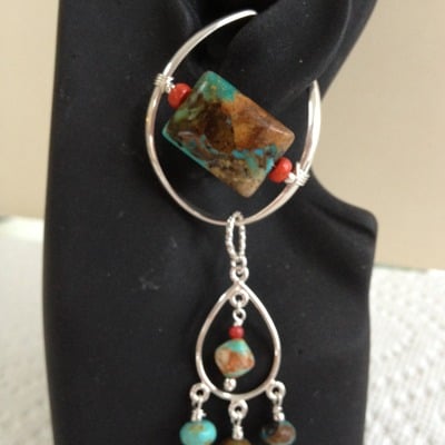 Turquoise-coral drop - sterling - Thumbnail 5