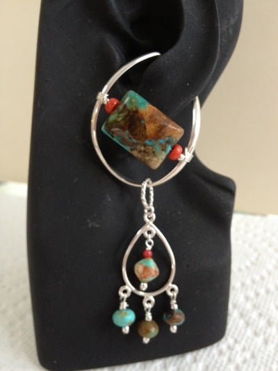 Turquoise-Coral drop - sterling