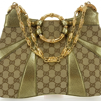Gucci monogram bamboo gold chain bag